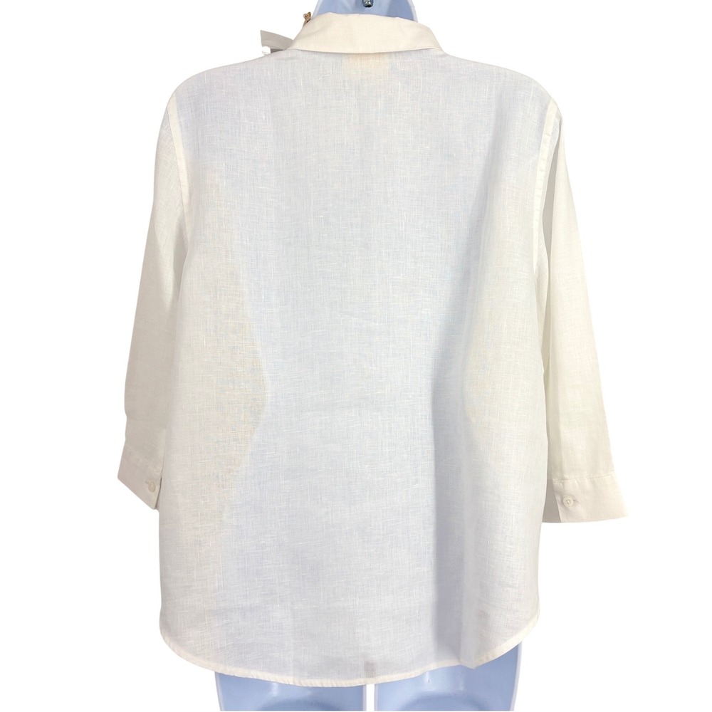 Chico's Linen Shirt Womens 1P M/8 White Lydia No Iron Tie Front Classic NWT - Picture 5 of 13